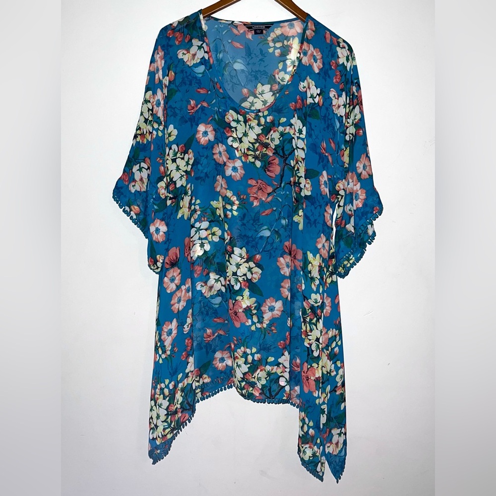 Lands End Tropical Floral Print Flowy Pool Beach Cover Up Dress Sz M